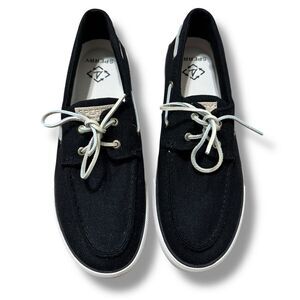 Sperry SeaCycled Bahama II Baja Sneakers 13 Black Canvas Coastal Casual Style